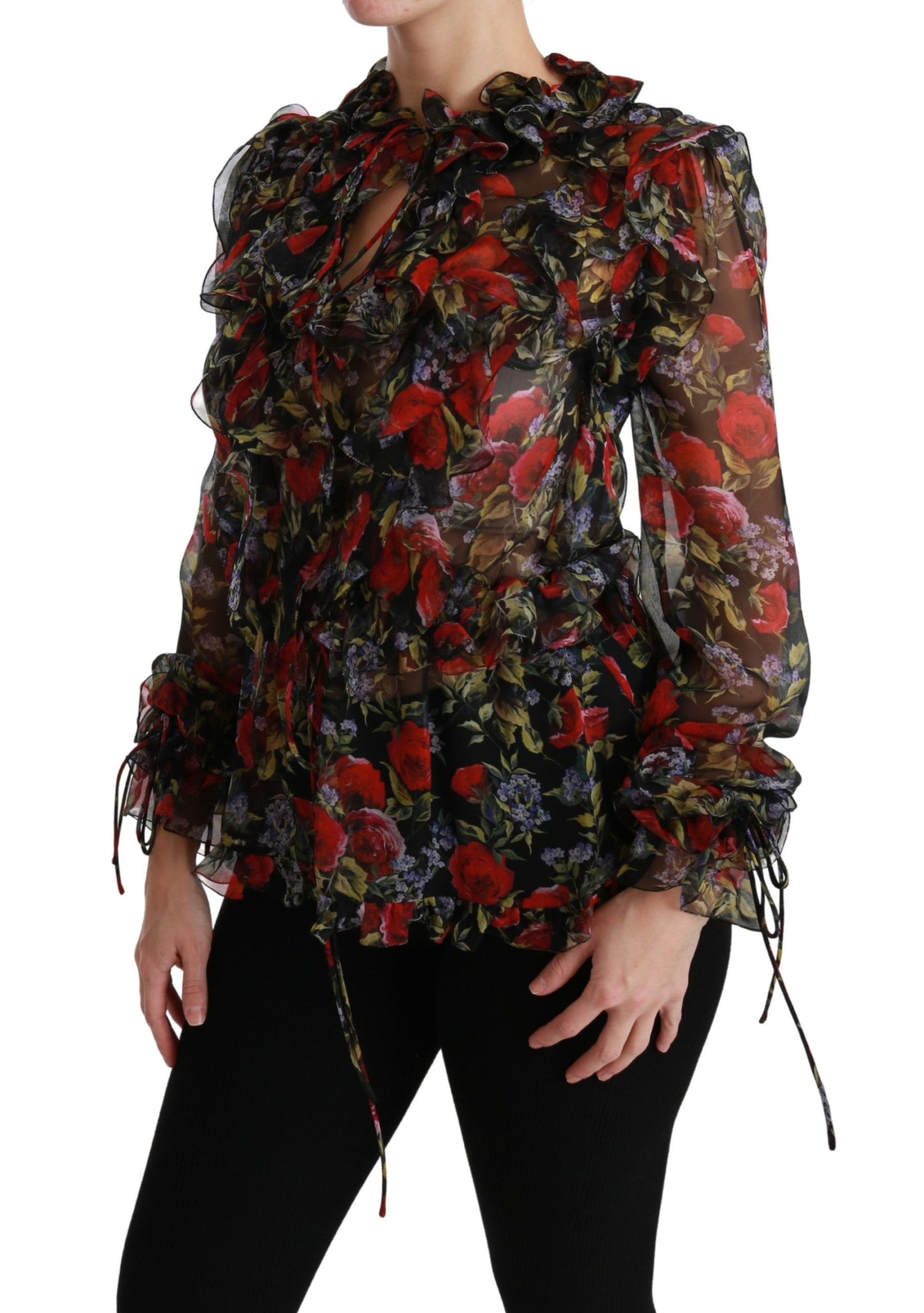 Dolce &amp; Gabbana Elegant floral silk blouse with long sleeves