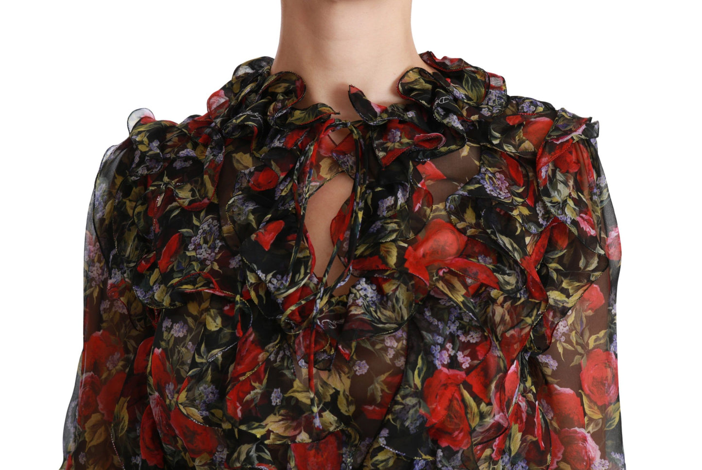 Dolce &amp; Gabbana Elegant floral silk blouse with long sleeves