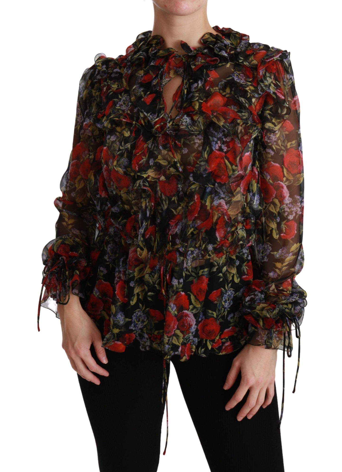 Dolce &amp; Gabbana Elegant floral silk blouse with long sleeves