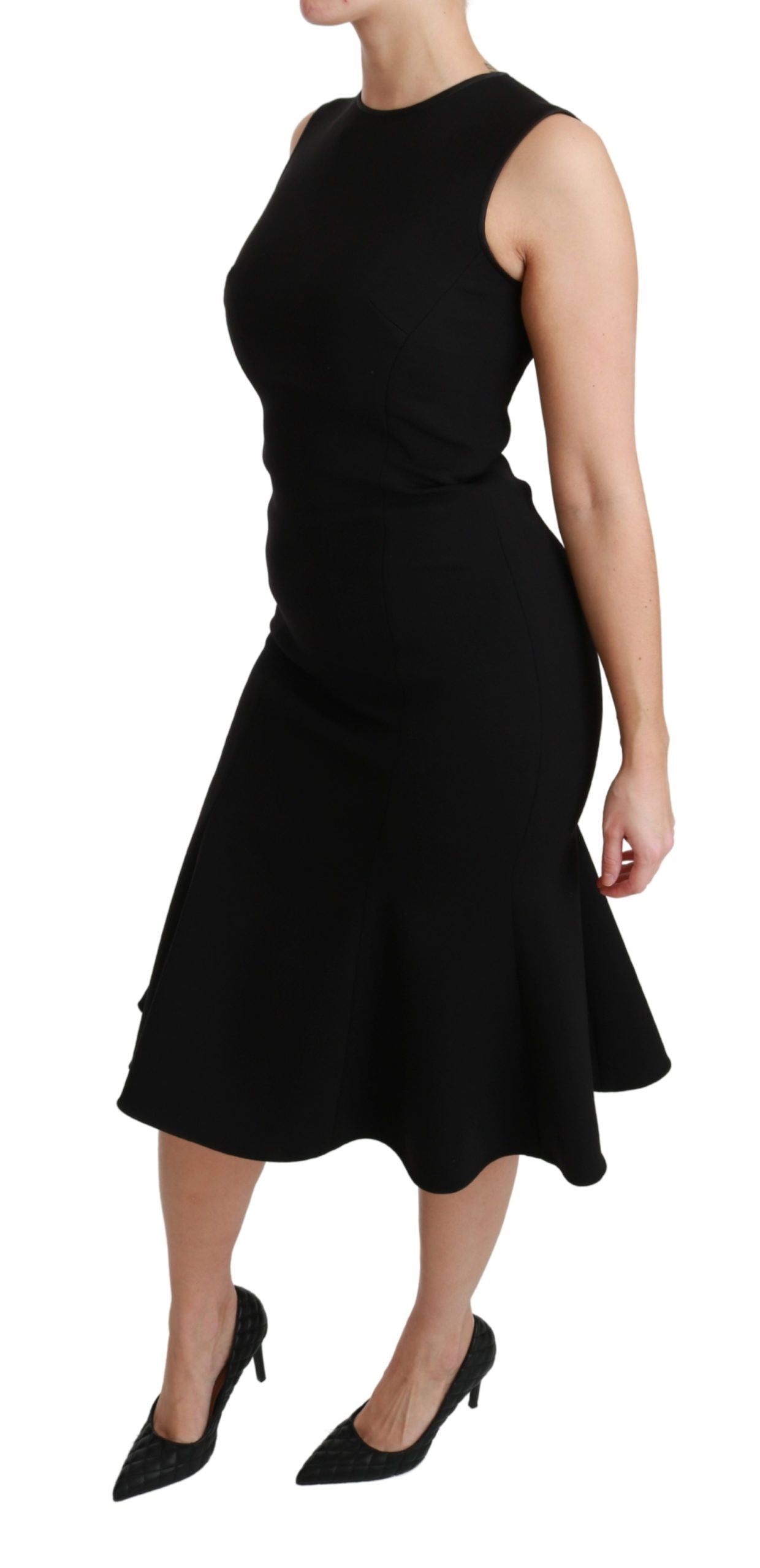 Dolce & Gabbana Elegantes Schwarzes Fit Flare Kleid aus Wollmischung