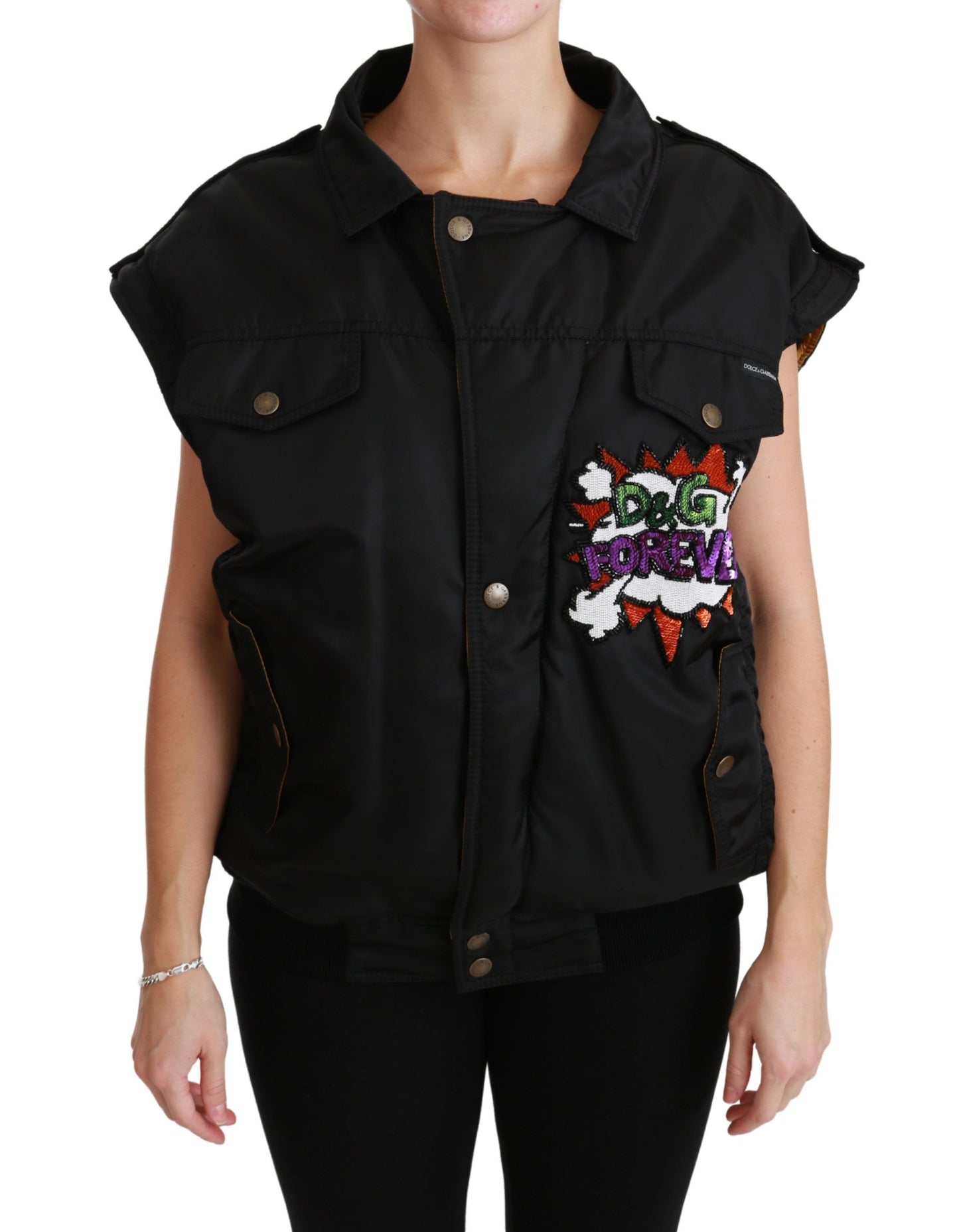 Dolce &amp; Gabbana Elegant black bomber jacket with removable trim