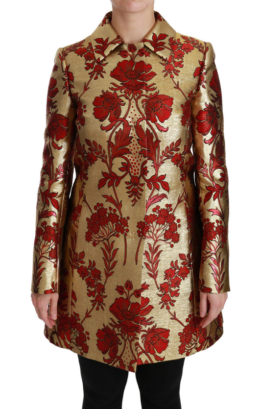 Dolce &amp; Gabbana Elegant trench coat in brocade with floral pattern in gold