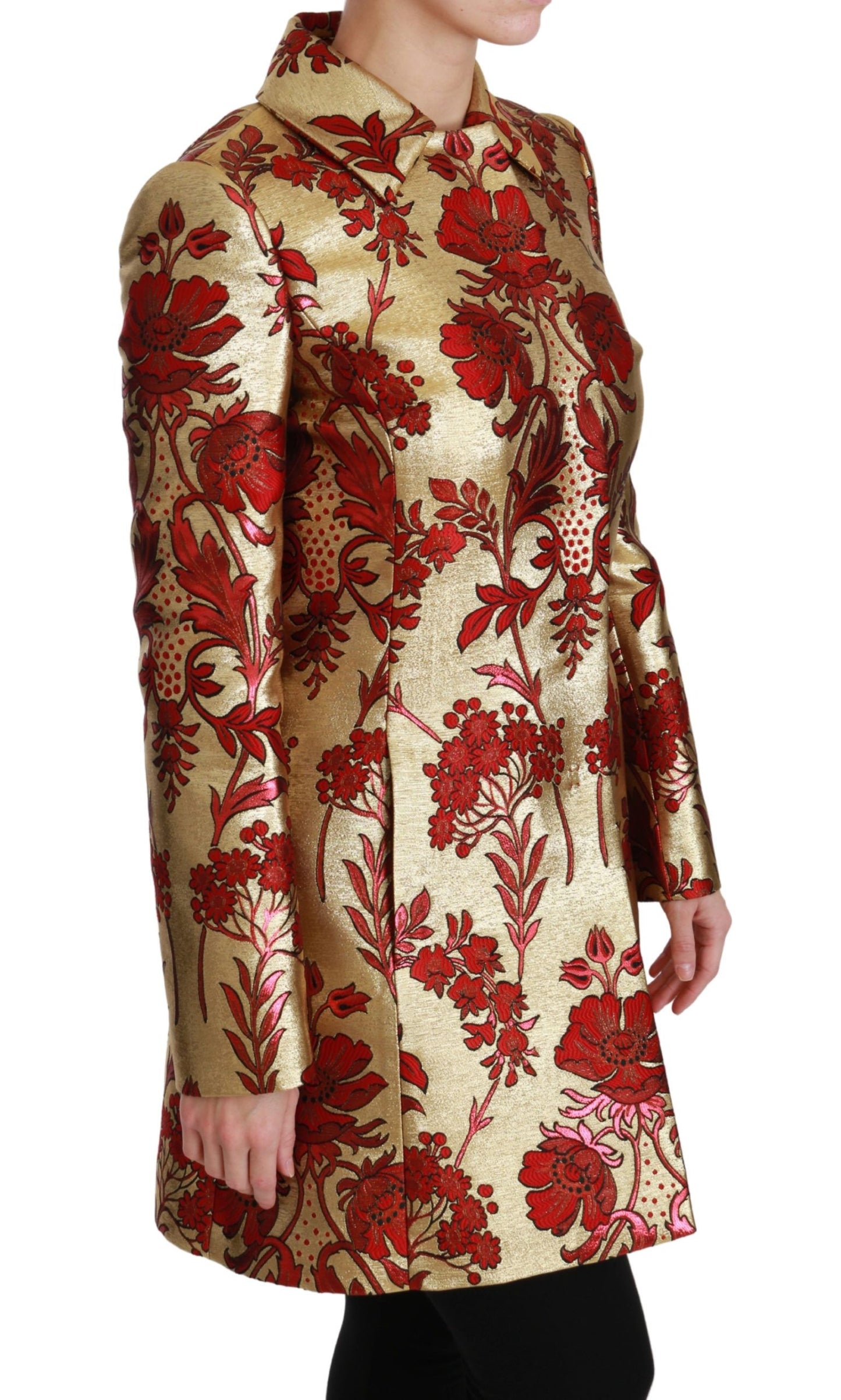 Dolce &amp; Gabbana Elegant trench coat in brocade with floral pattern in gold