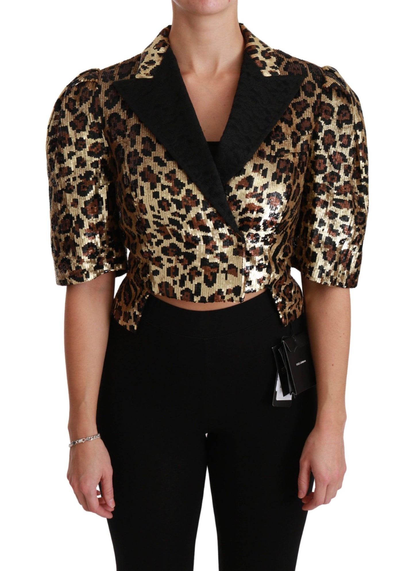 Dolce &amp; Gabbana Gold Leopard Print Short Sleeve Blazer