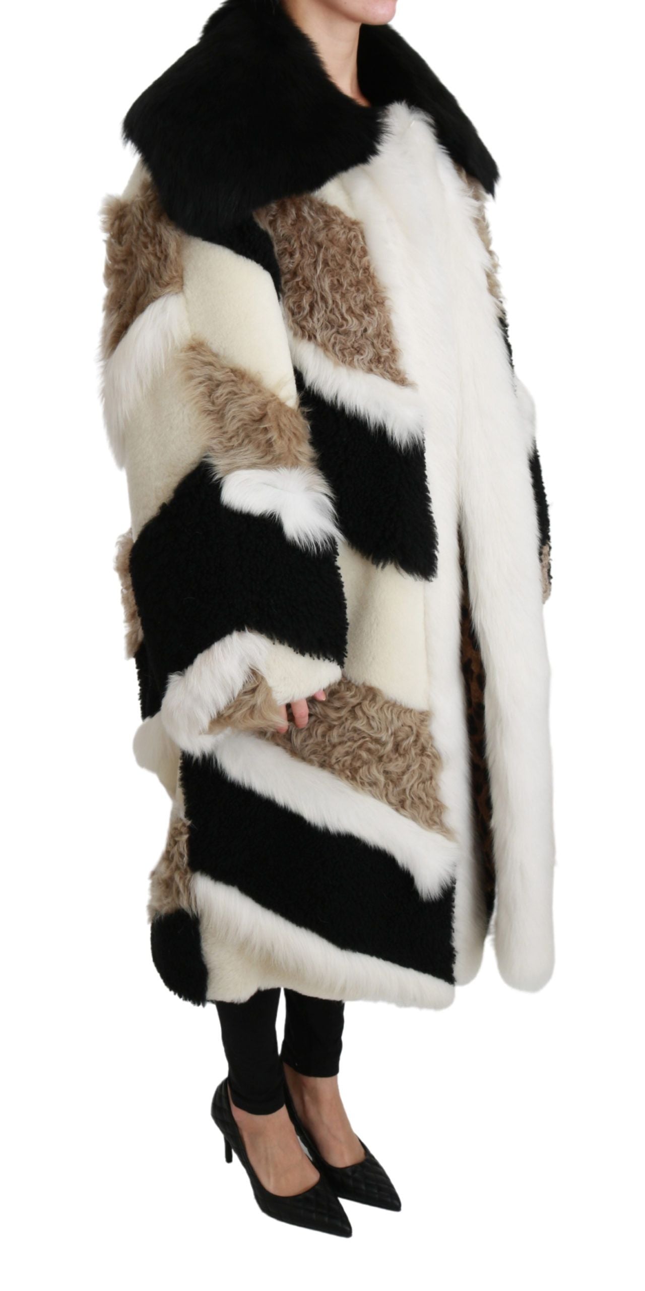 Dolce &amp; Gabbana Elegant Multicolor Shearling Cape Coat