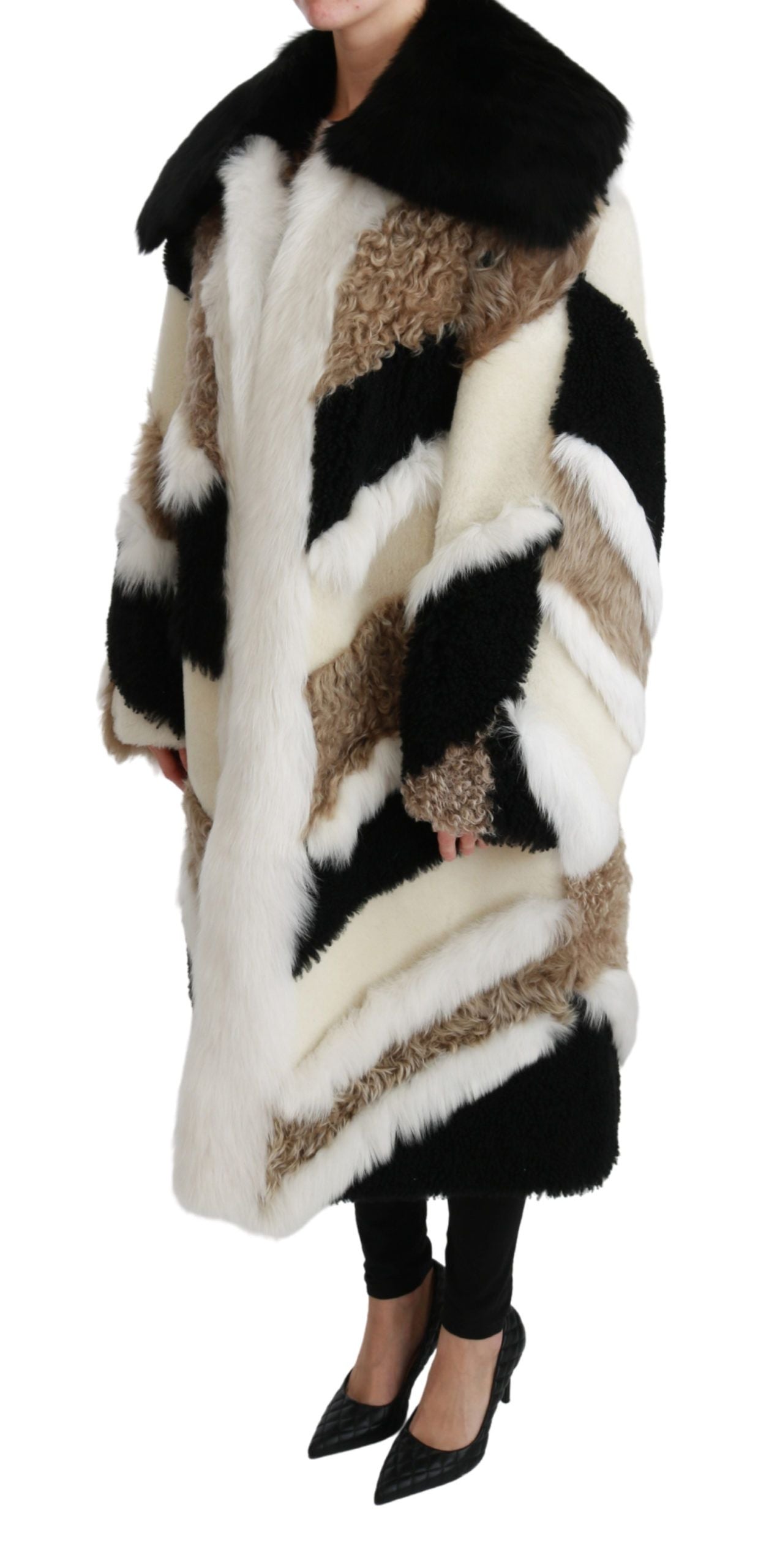 Dolce &amp; Gabbana Elegant Multicolor Shearling Cape Coat