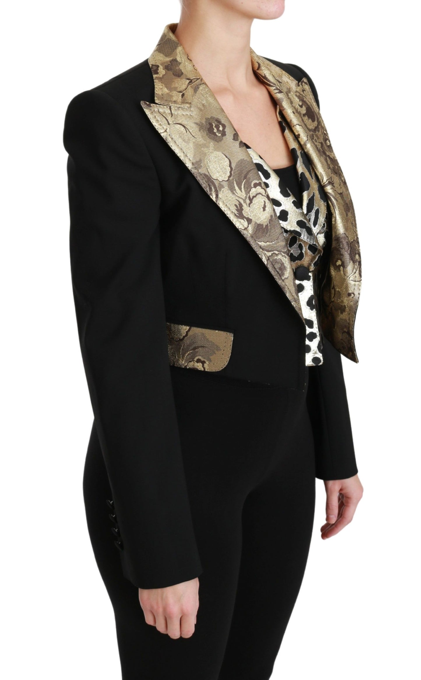 Dolce &amp; Gabbana Opulent ensemble of floral jacket and vest in black gold