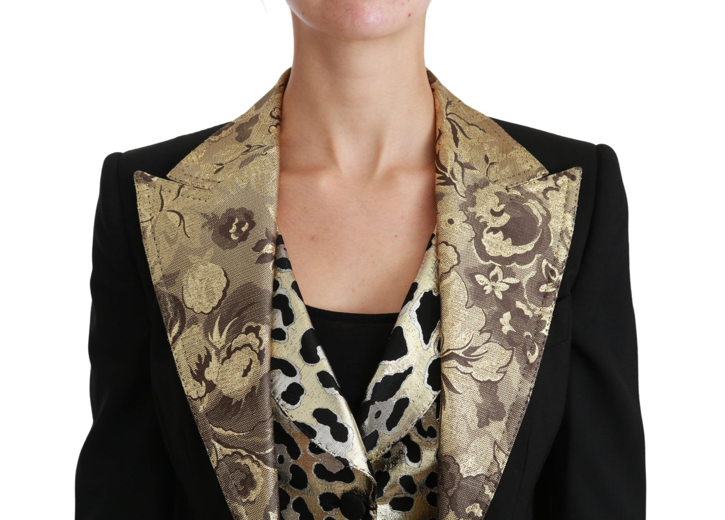 Dolce &amp; Gabbana Opulent ensemble of floral jacket and vest in black gold