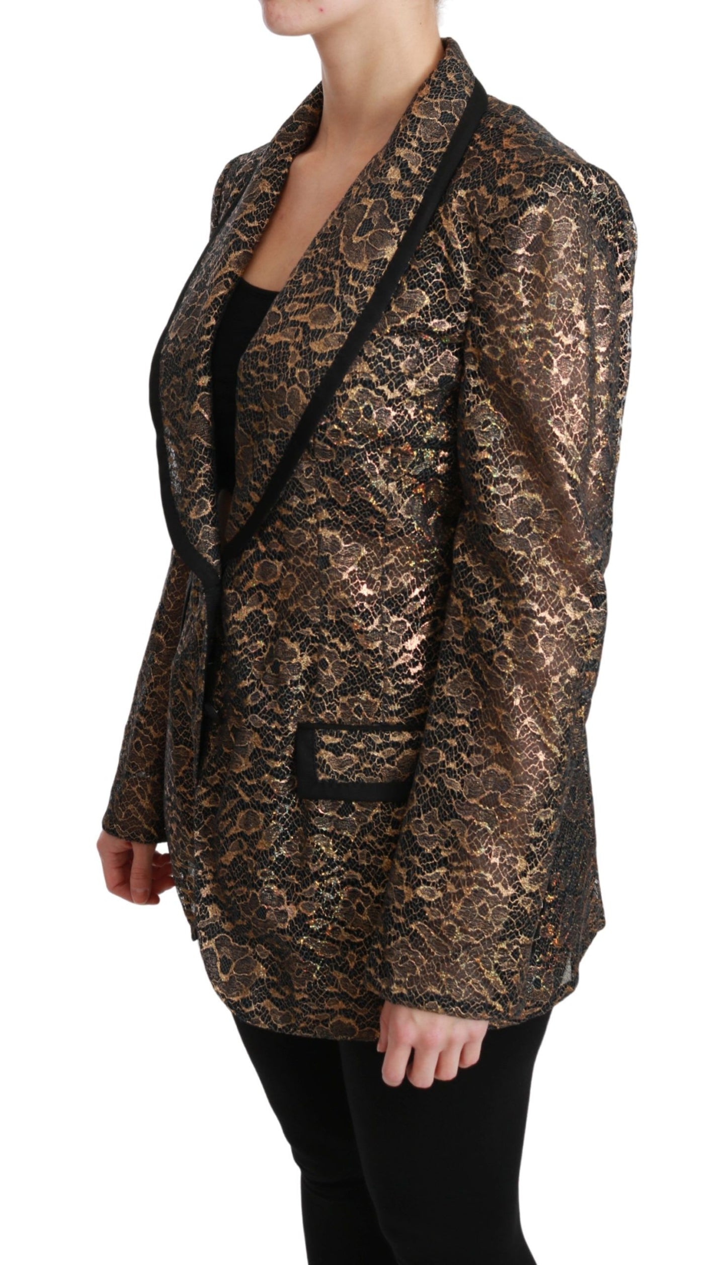 Dolce &amp; Gabbana Elegant Gold Floral Lace Blazer Jacket