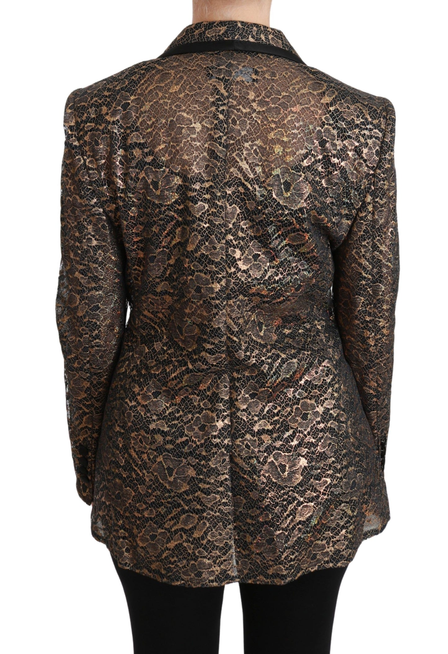 Dolce &amp; Gabbana Elegant Gold Floral Lace Blazer Jacket