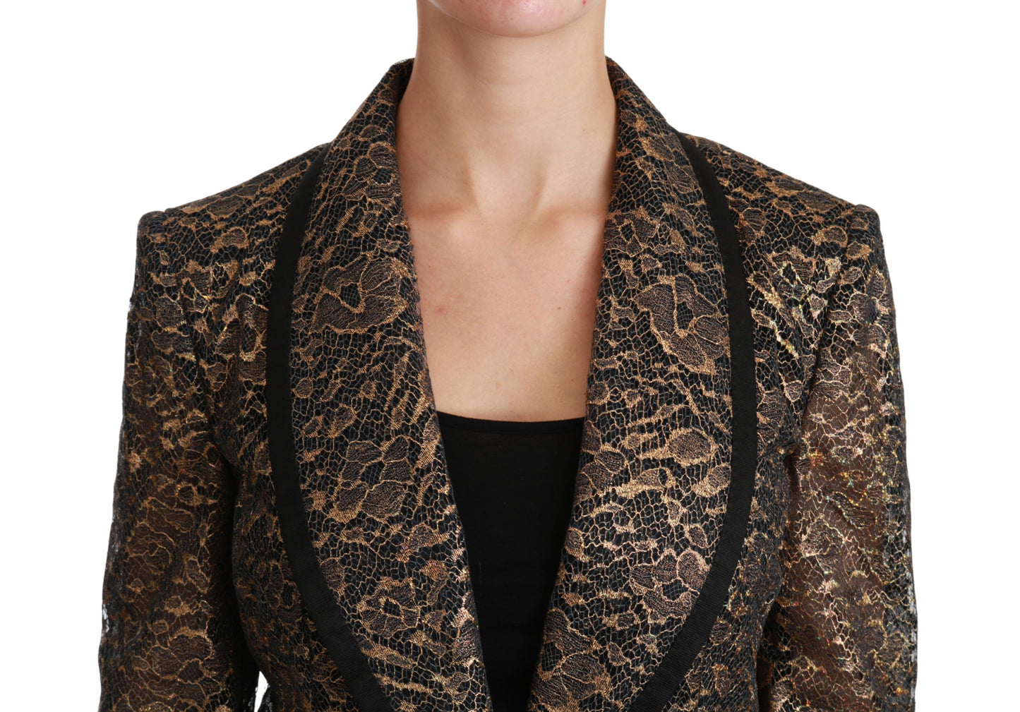 Dolce &amp; Gabbana Elegant Gold Floral Lace Blazer Jacket