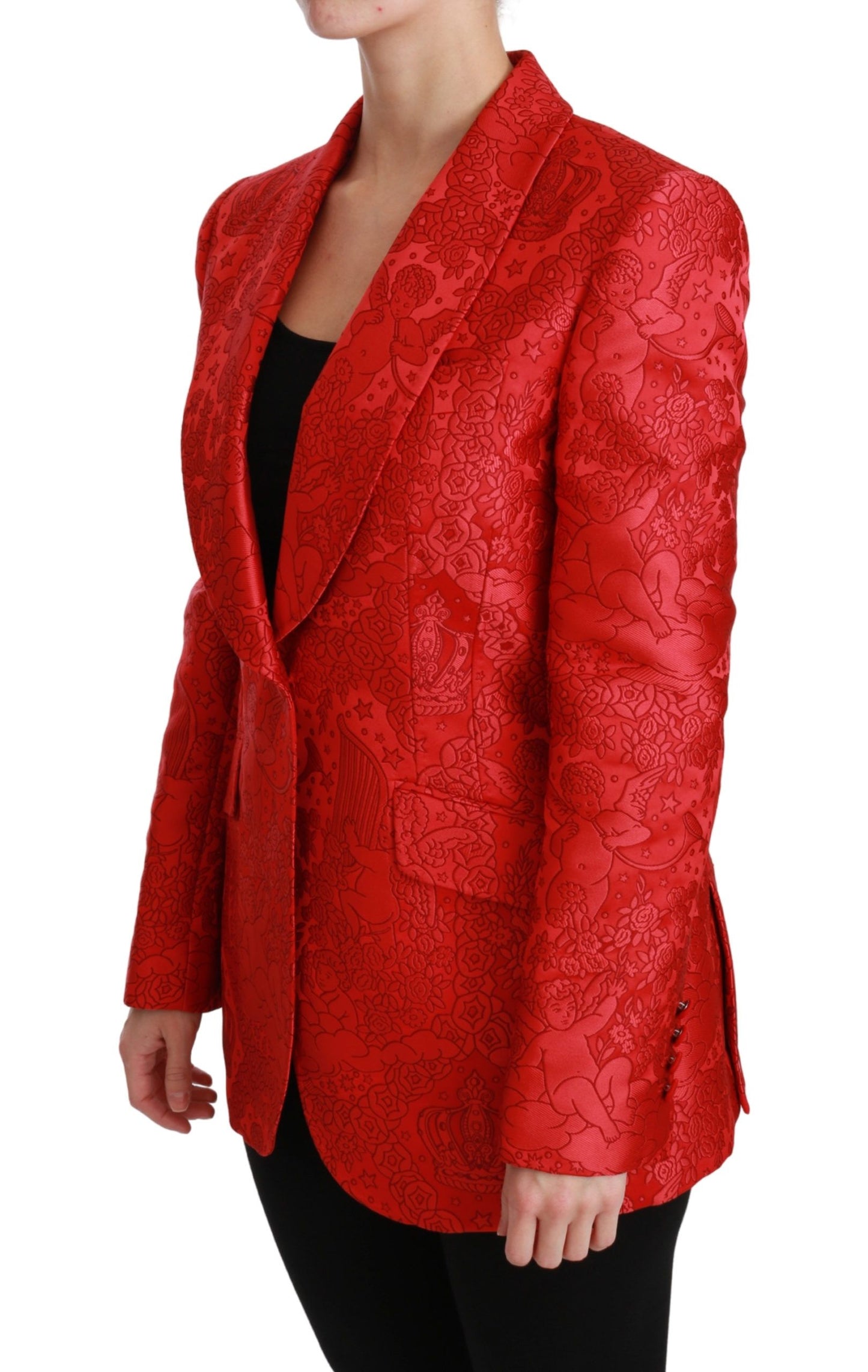 Dolce &amp; Gabbana Red floral blazer with angel pattern