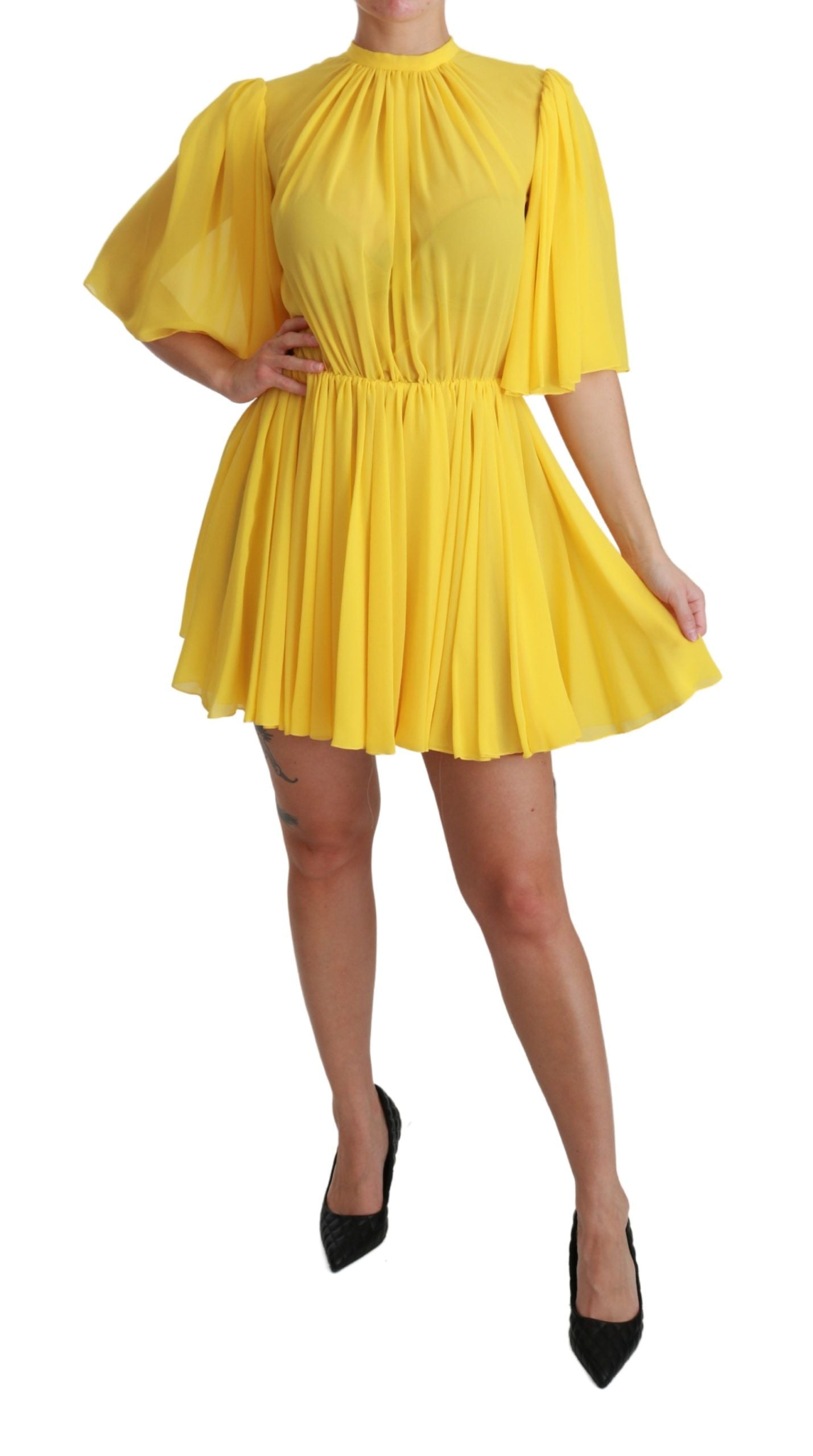 Dolce & Gabbana Minikleid aus Seide mit Plissee in A-Linie in Sunshine Yellow