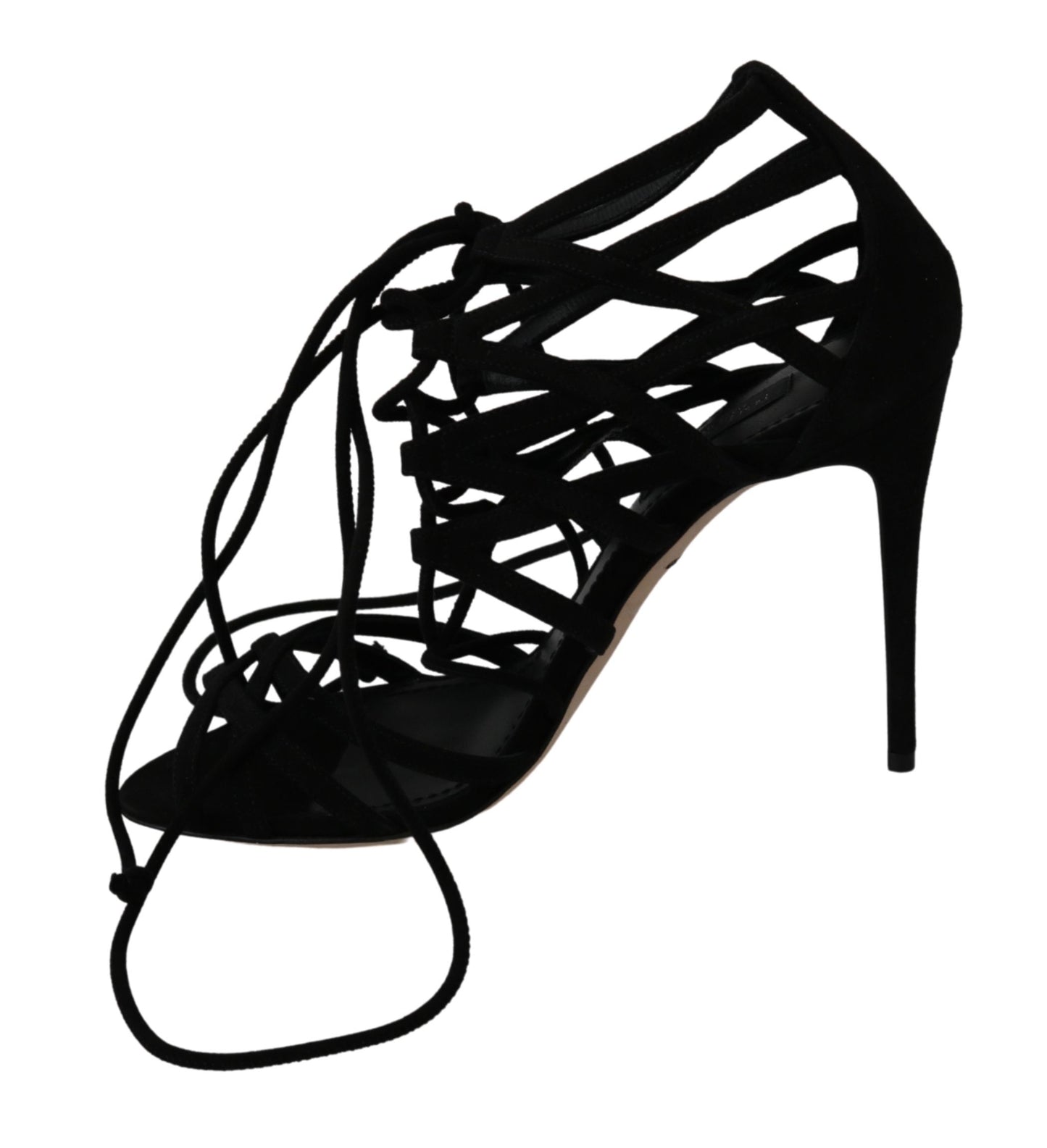 Dolce &amp; Gabbana Elegant black stiletto sandals with suede ankle strap