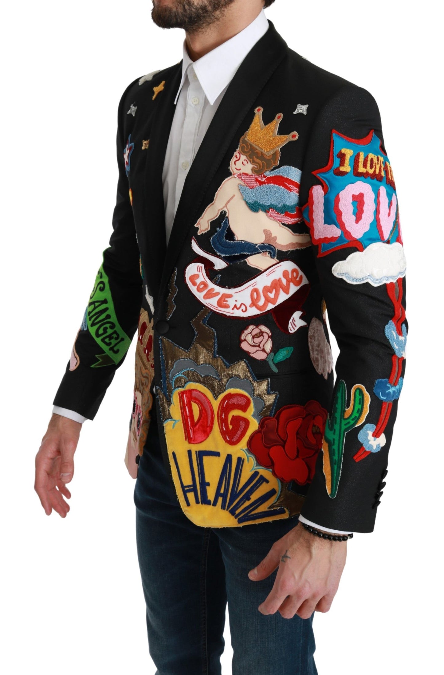 Dolce &amp; Gabbana Chic Black Multicolor Motif Blazer in Slim Fit