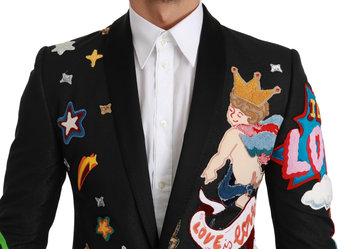 Dolce &amp; Gabbana Chic Black Multicolor Motif Blazer in Slim Fit