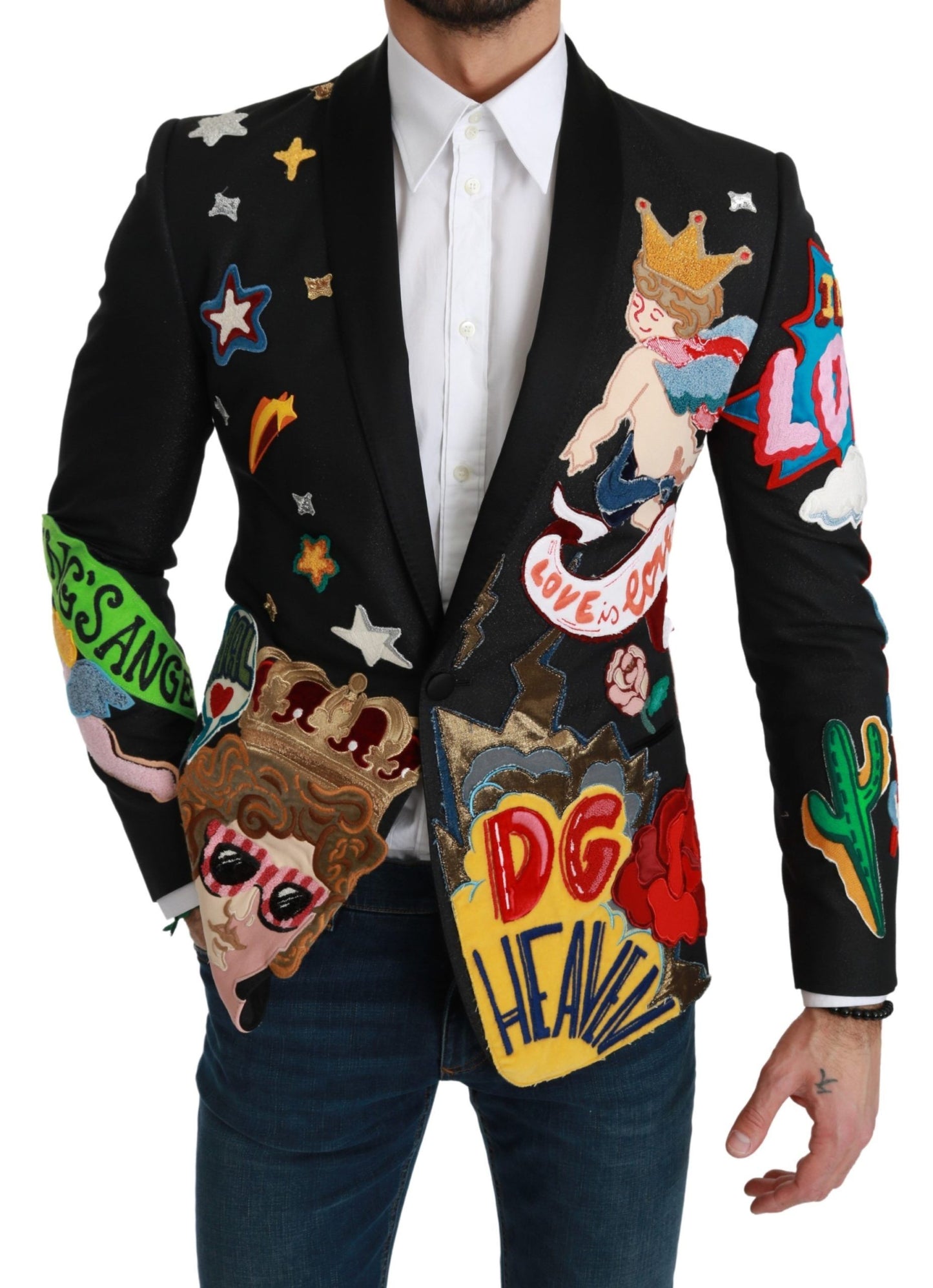 Dolce &amp; Gabbana Chic Black Multicolor Motif Blazer in Slim Fit