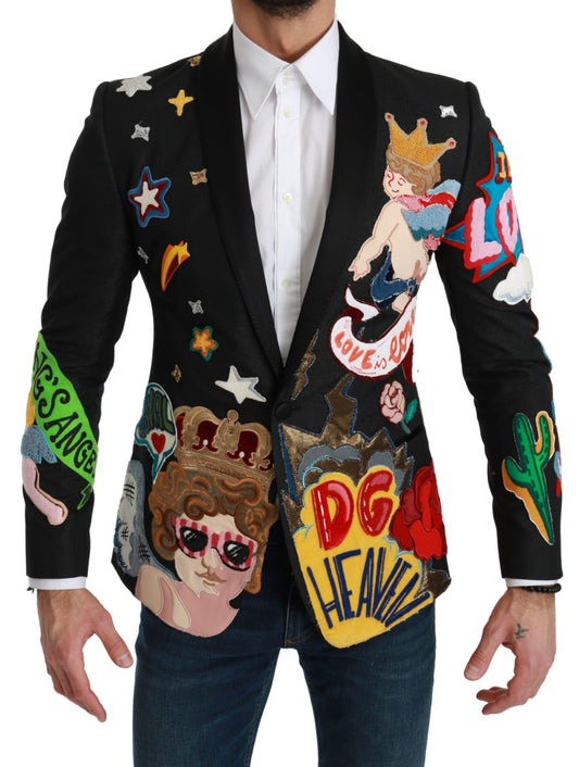 Dolce &amp; Gabbana Chic Black Multicolor Motif Blazer in Slim Fit