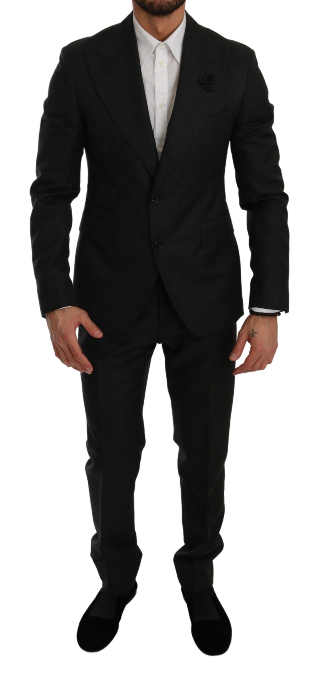 Dolce &amp; Gabbana Elegant black two-piece suit decorated with crystals