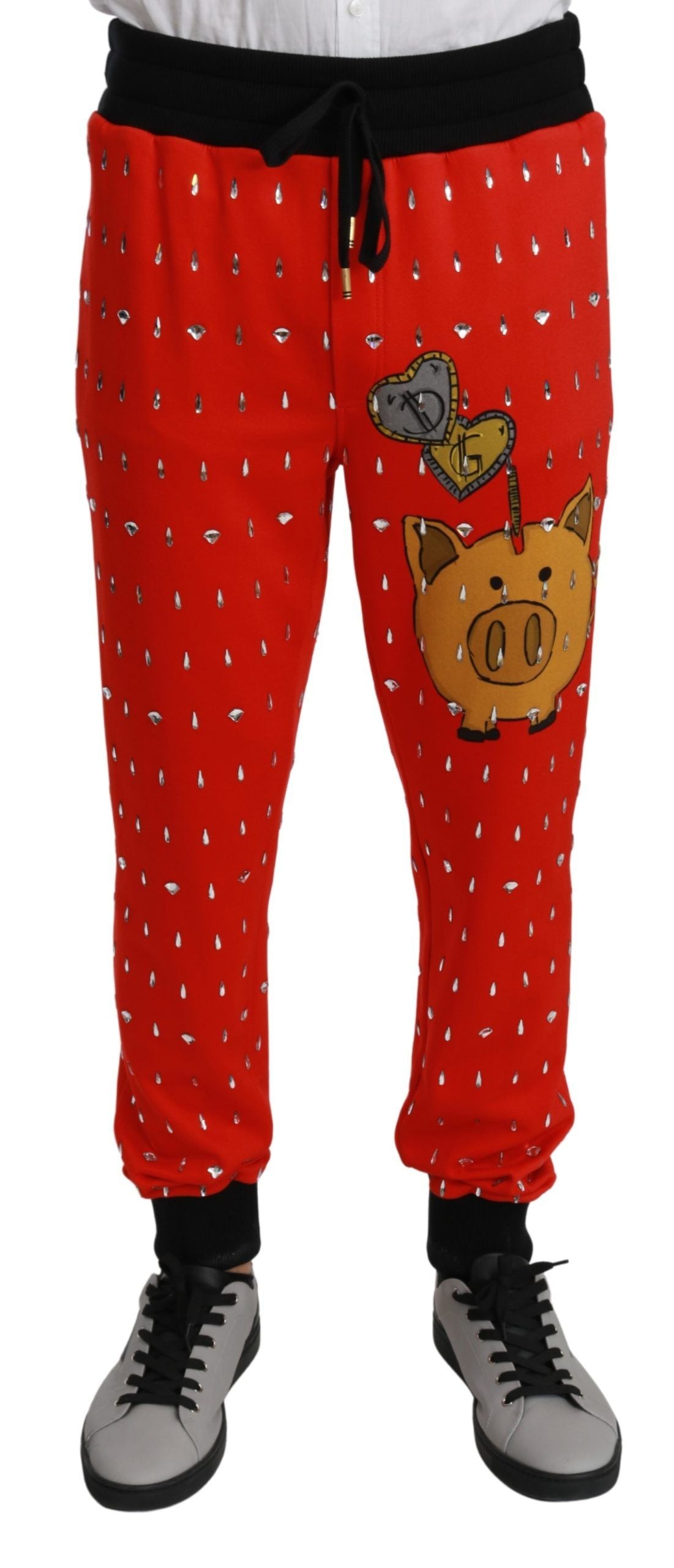 Dolce & Gabbana Schicke rote Sweatpants mit Sparschwein-Aufdruck