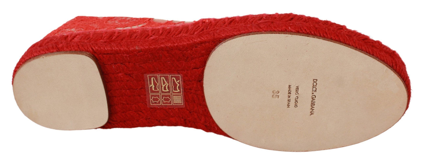 Dolce &amp; Gabbana Red Viscose Espadrilles Flat Shoes