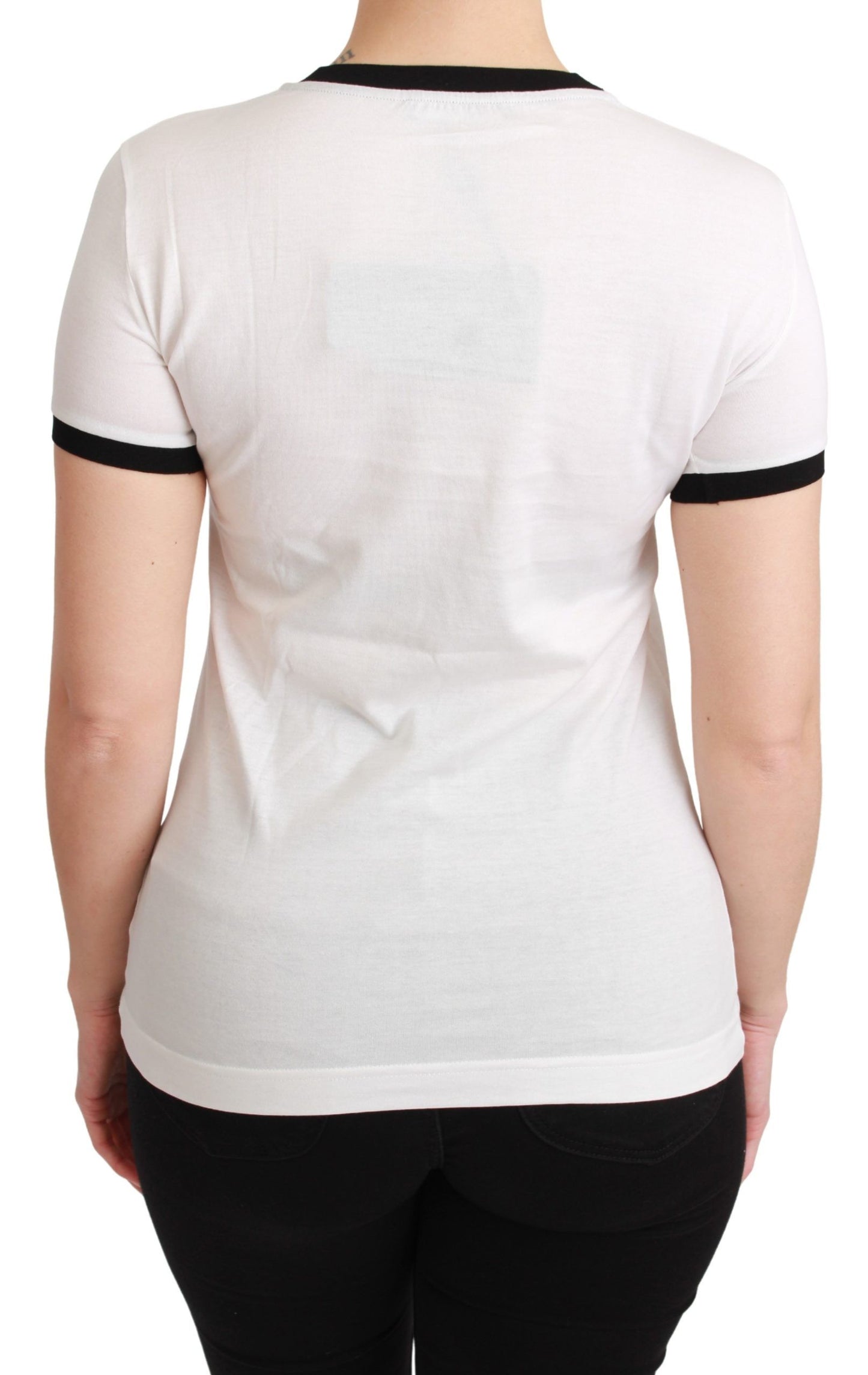 Dolce &amp; Gabbana Elegant white cotton T-shirt with round neck and motif