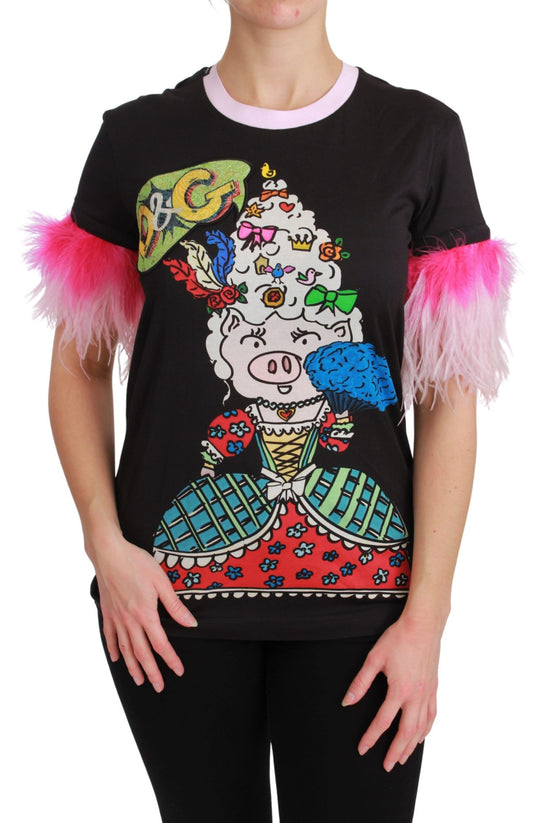 Dolce &amp; Gabbana Chic Crew Neck T-Shirt with Year of the Pig Motif