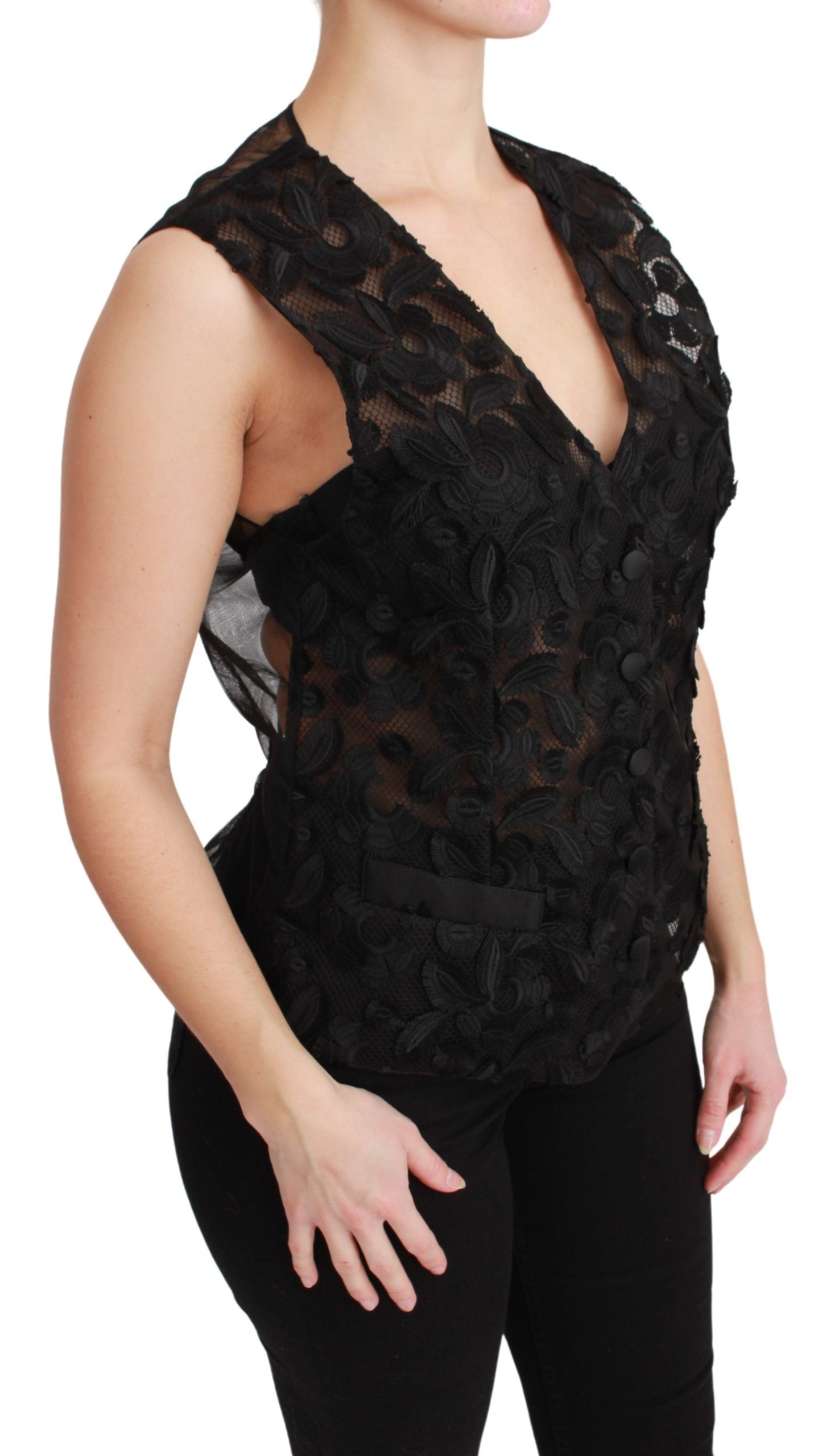 Dolce &amp; Gabbana Elegant floral vest in black silk blend