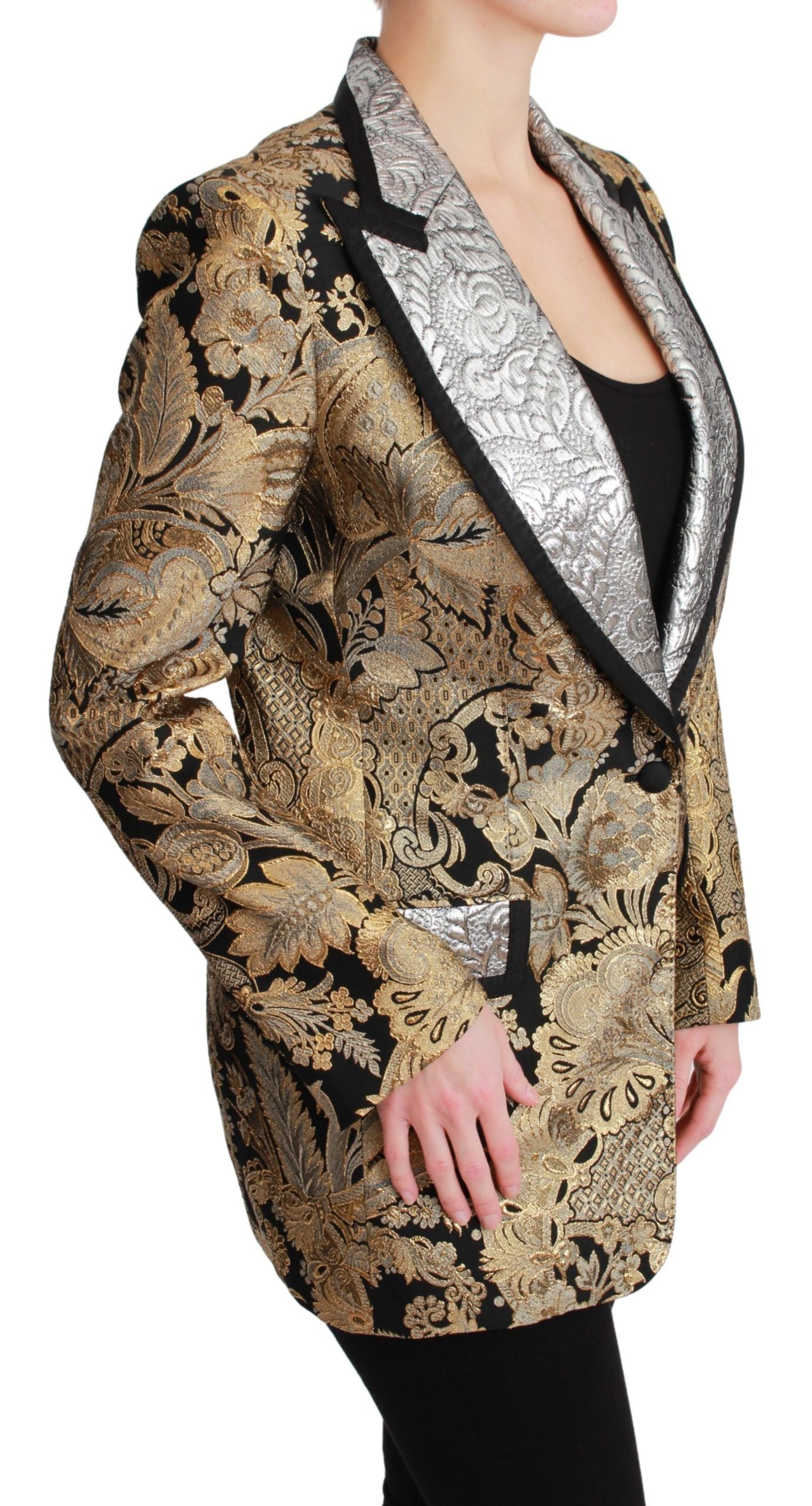 Dolce &amp; Gabbana Elegant gold jacquard blazer with floral pattern