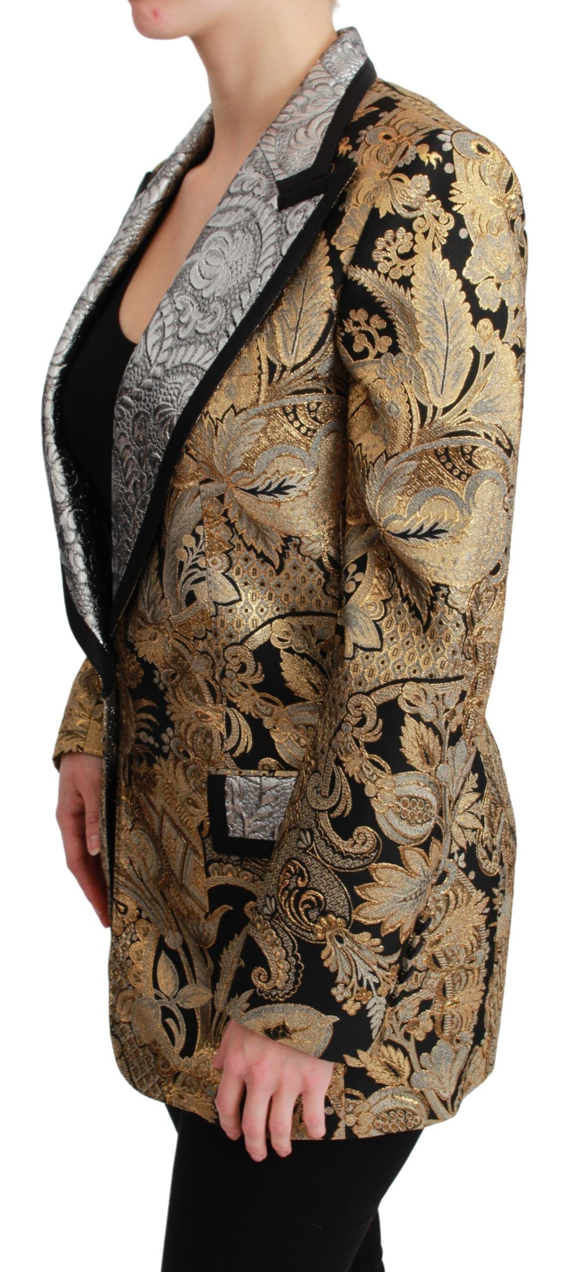 Dolce &amp; Gabbana Elegant gold jacquard blazer with floral pattern