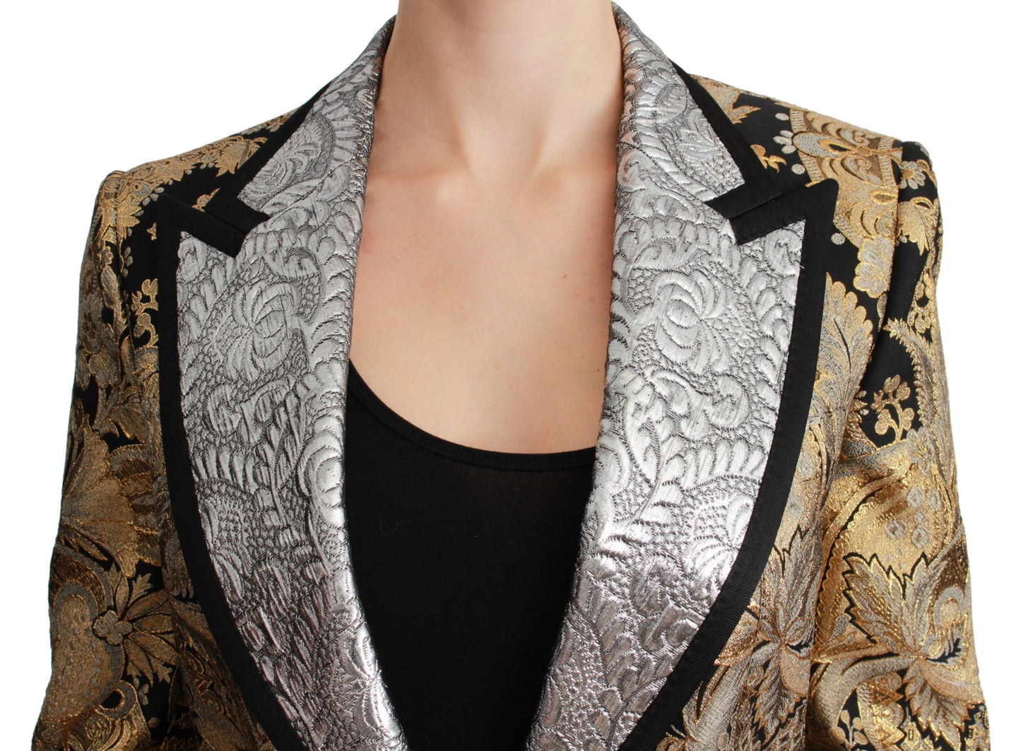 Dolce &amp; Gabbana Elegant gold jacquard blazer with floral pattern