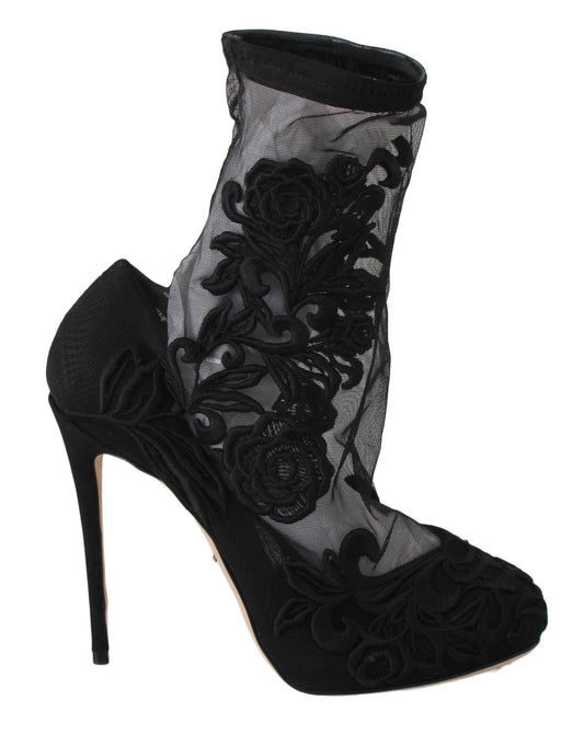 Dolce &amp; Gabbana Embroidered Floral Stiletto Sock Boots