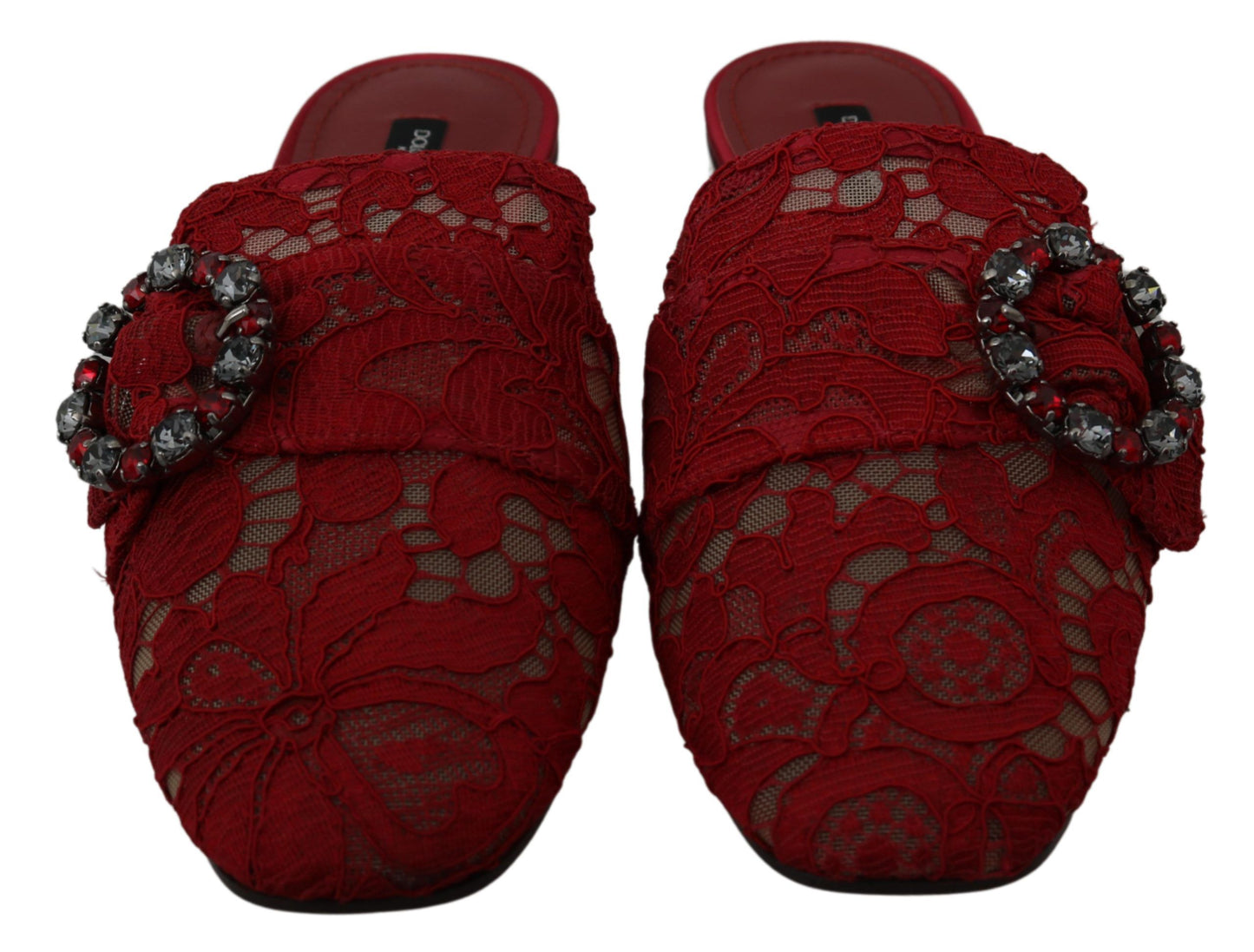 Dolce &amp; Gabbana Bright red slide flats with crystal embellishments