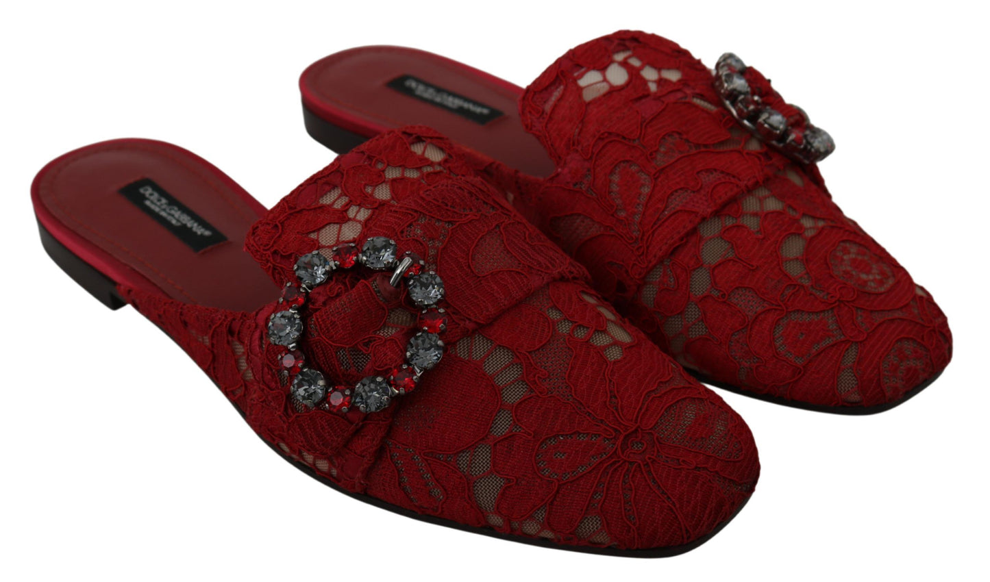 Dolce &amp; Gabbana Bright red slide flats with crystal embellishments