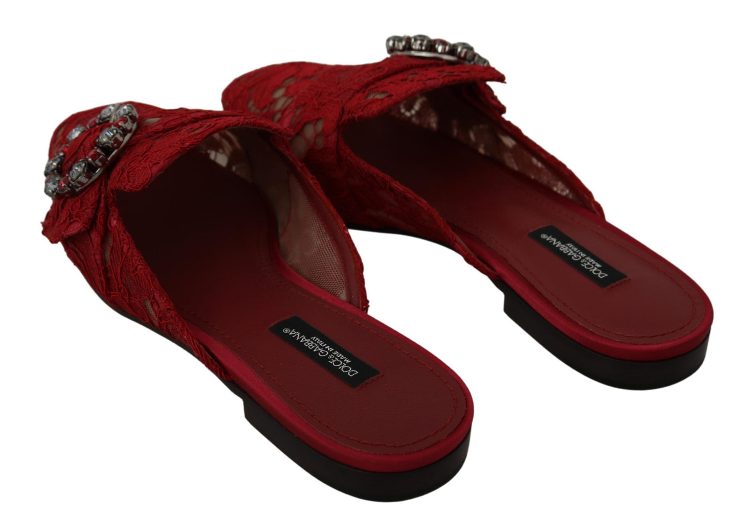 Dolce &amp; Gabbana Bright red slide flats with crystal embellishments