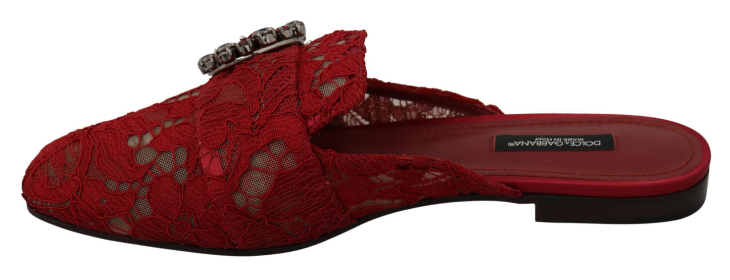 Dolce &amp; Gabbana Bright red slide flats with crystal embellishments