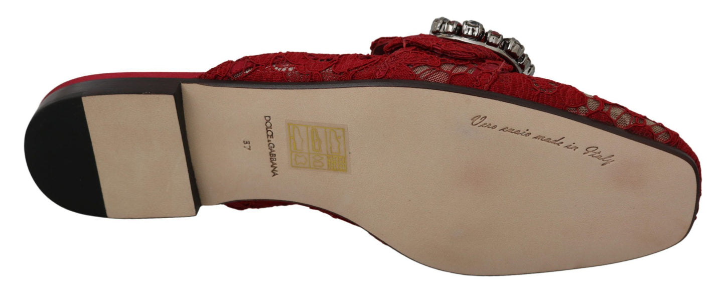 Dolce &amp; Gabbana Bright red slide flats with crystal embellishments