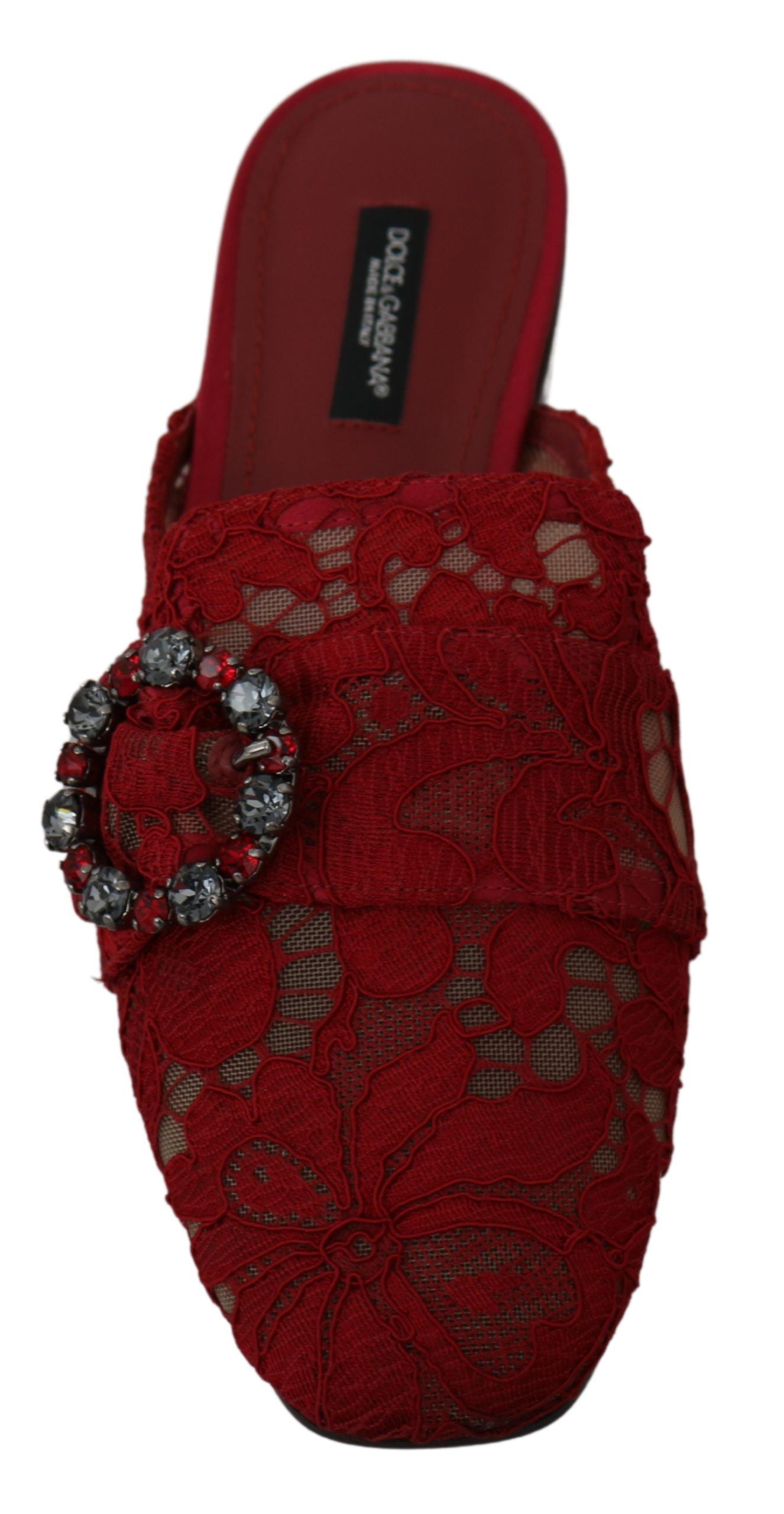 Dolce &amp; Gabbana Bright red slide flats with crystal embellishments