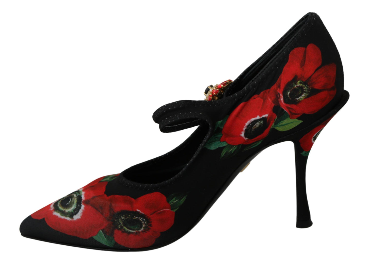 Dolce &amp; Gabbana Floral Mary Janes Pumps with Crystal Detail