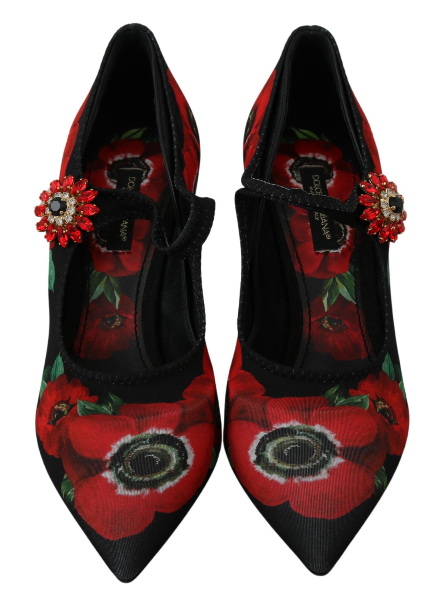 Dolce &amp; Gabbana Floral Mary Janes Pumps with Crystal Detail