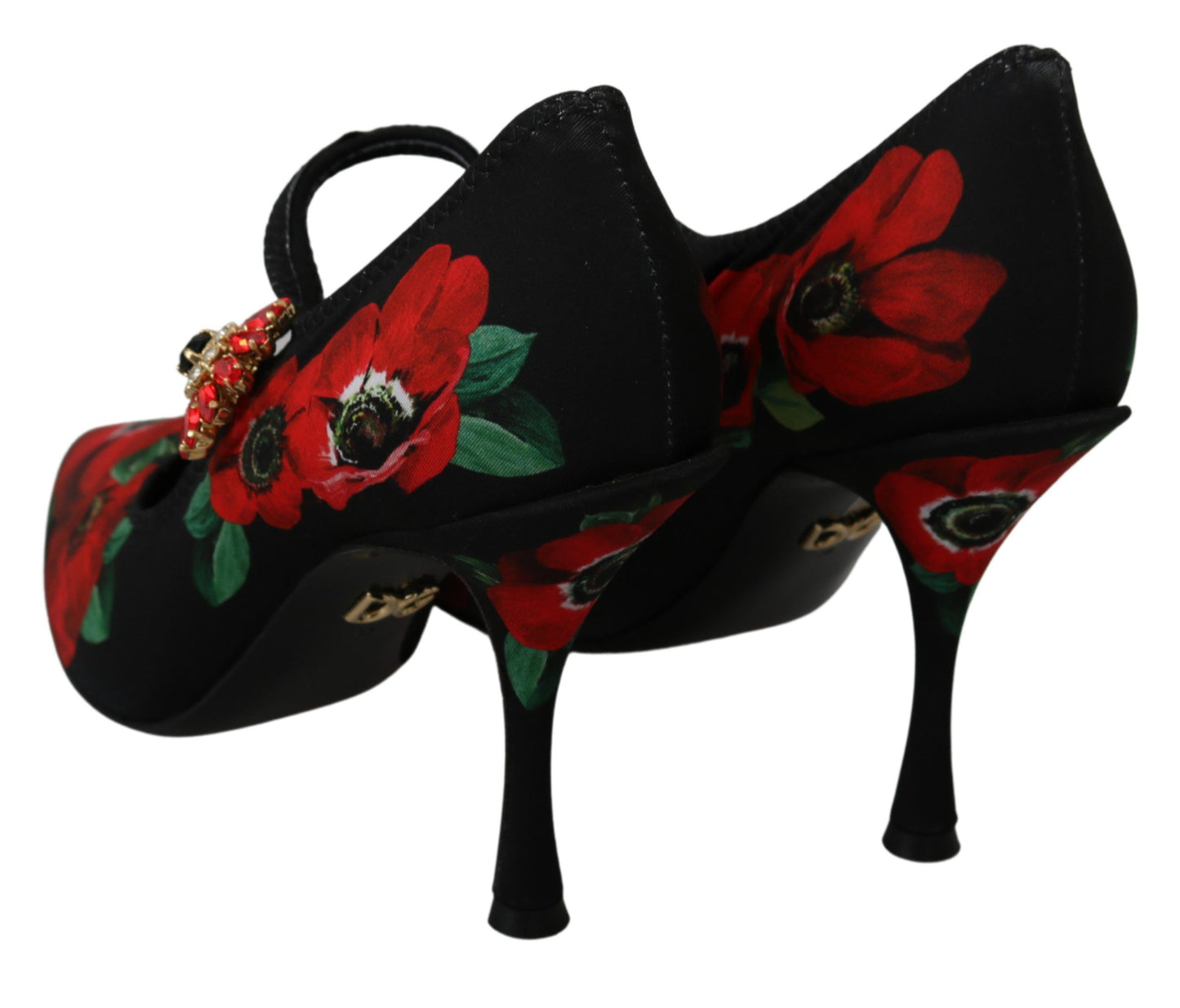 Dolce &amp; Gabbana Floral Mary Janes Pumps with Crystal Detail