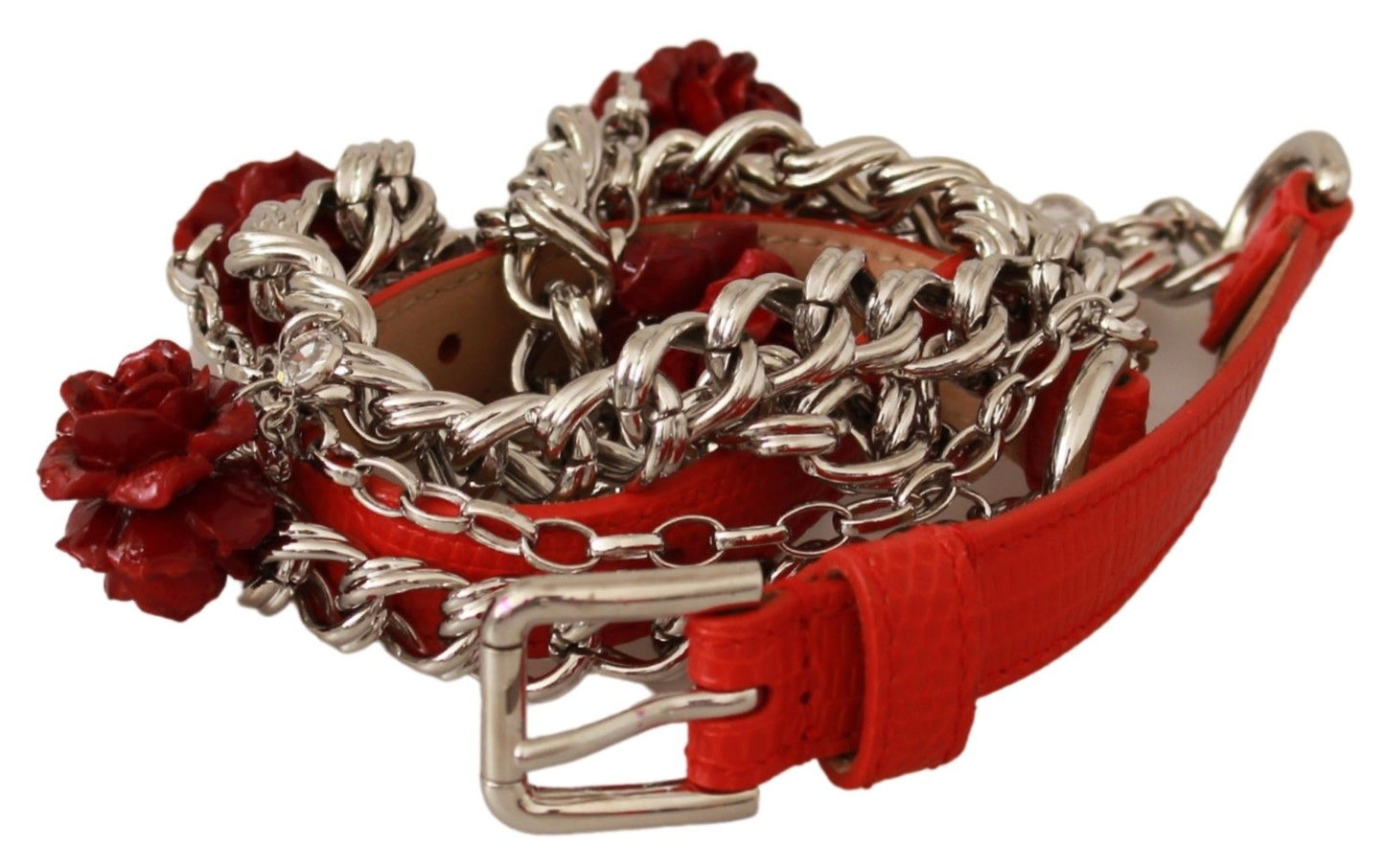 Dolce &amp; Gabbana Elegant waist belt with floral rose in bright red