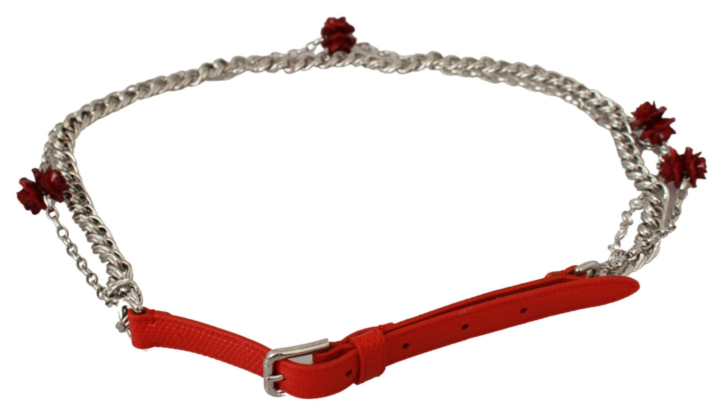 Dolce &amp; Gabbana Elegant waist belt with floral rose in bright red