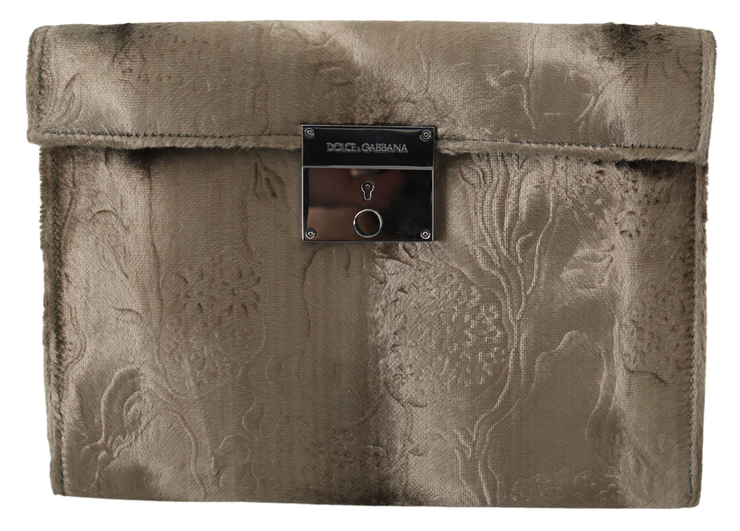 Dolce &amp; Gabbana Beige Velvet Crocodile Embossed Leather Briefcase Clutch