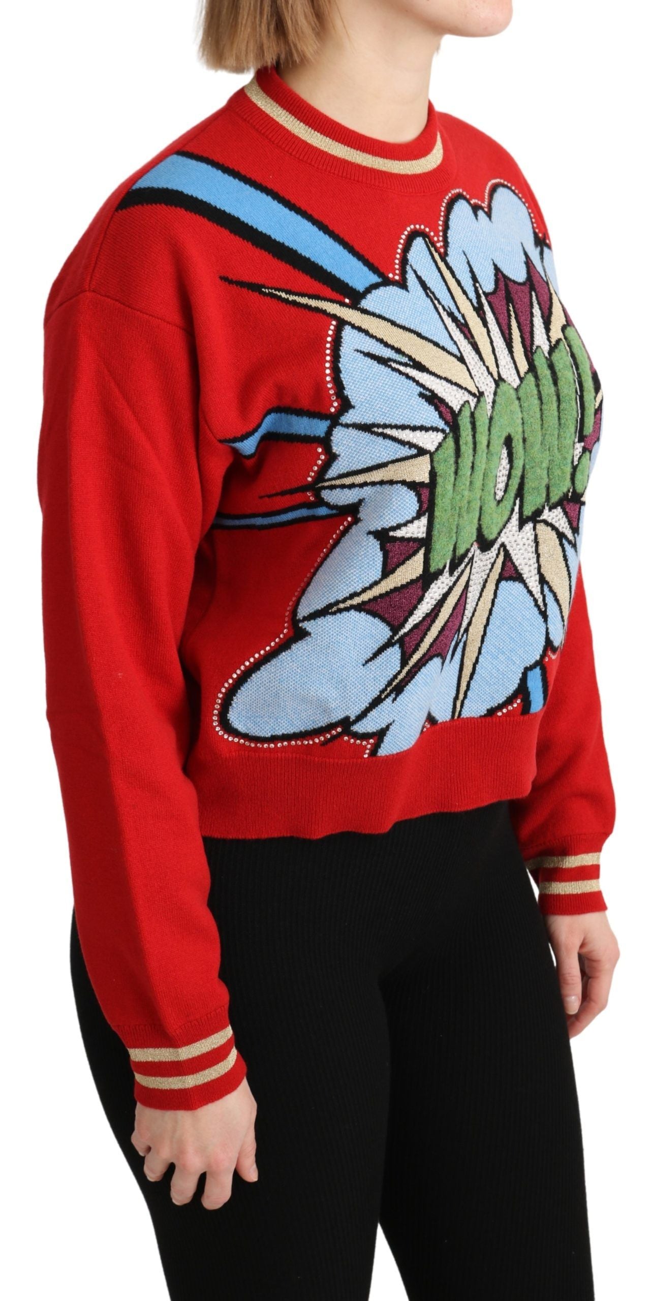 Dolce &amp; Gabbana Bright red cashmere sweater with cartoon motifs