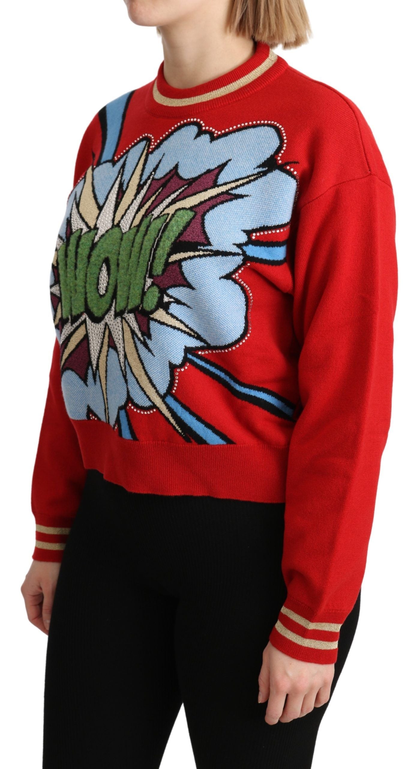 Dolce &amp; Gabbana Bright red cashmere sweater with cartoon motifs