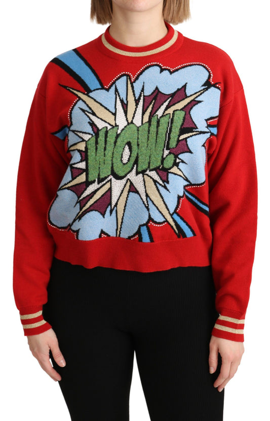 Dolce &amp; Gabbana Bright red cashmere sweater with cartoon motifs