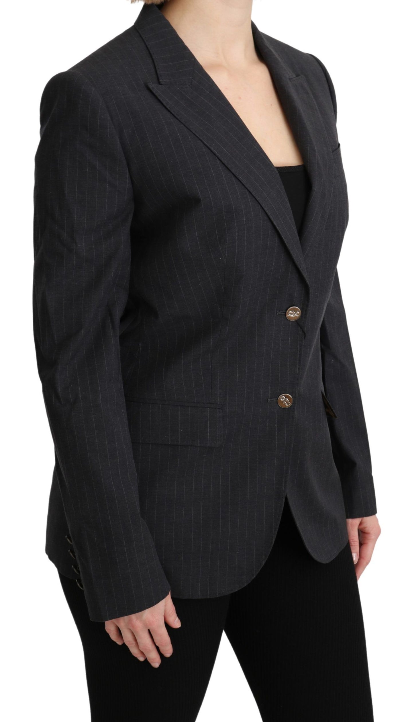 Dolce &amp; Gabbana Elegant grey striped cotton blazer