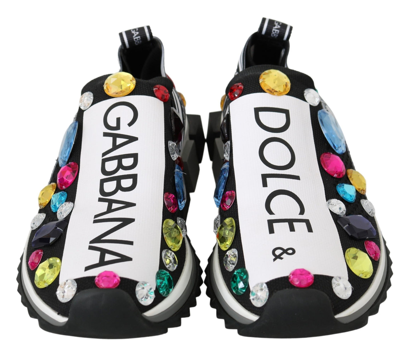 Dolce &amp; Gabbana Black Low-Top Sneakers with Crystal Embellishment