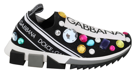 Dolce &amp; Gabbana Black Low-Top Sneakers with Crystal Embellishment